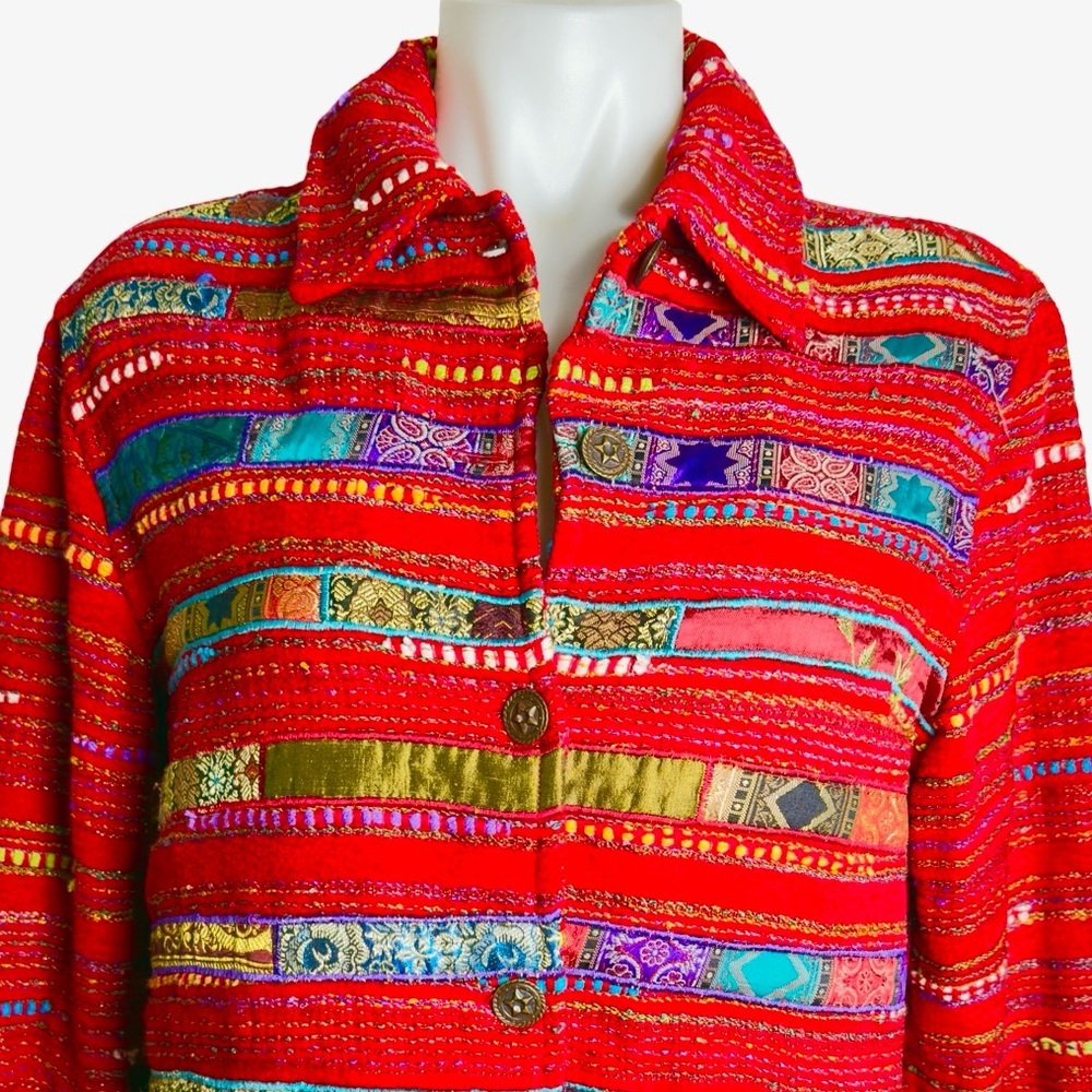 Coldwater Creek Red Patchwork Bohemian Blazer Siz… - image 3